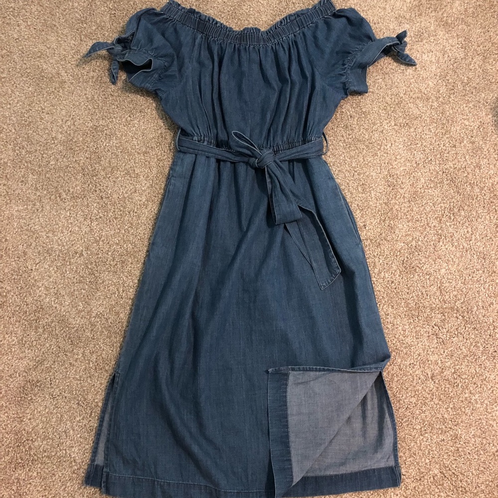 J Crew off the shoulder chambray dress